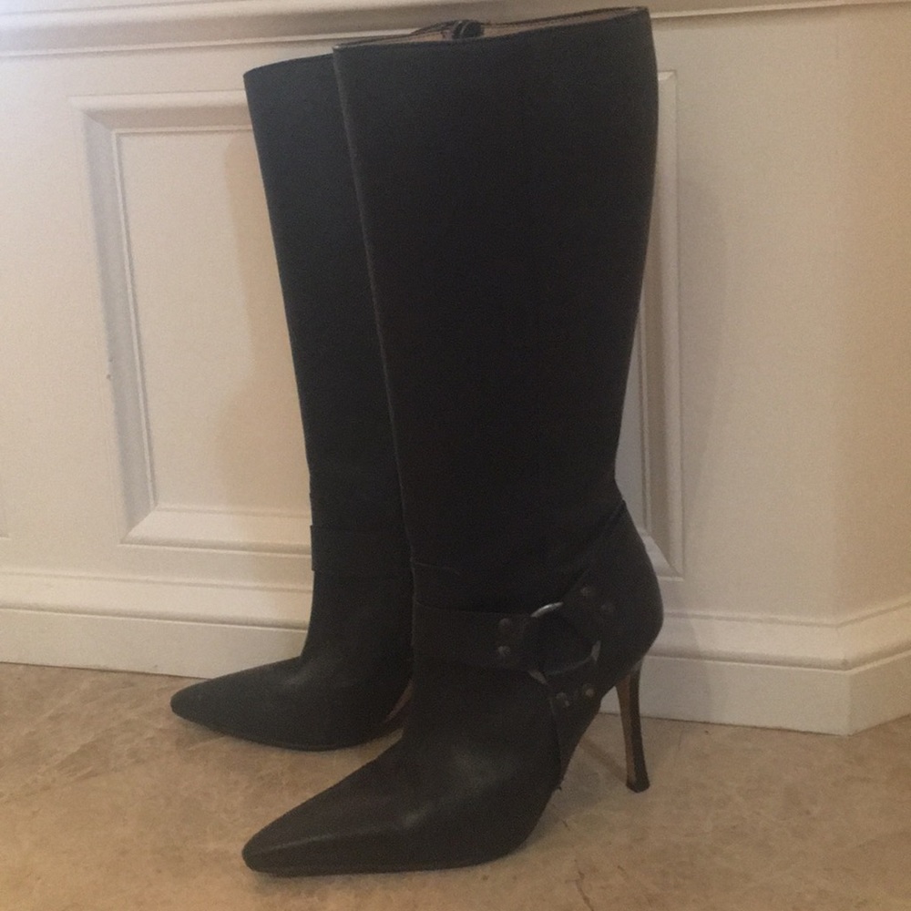 Manolo Blahnik tall black biker boots